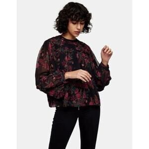 Topshop Women's Paisley Print Pintuck Blouse in Black Multi Size 6‎ MSRP $58